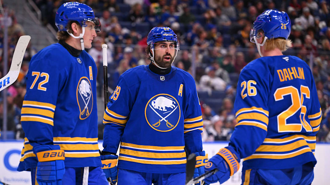 Buffalo Sabres players Tage Thompson, Alex Tuch and Rasmus Dahlin Buffalo Sabres players Tage Thompson, Alex Tuch and Rasmus Dahlin