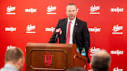 Indiana University men's basketball Head Coach Darian DeVries speaks at the introductory press conference at Simon Skjodt Assembly Hall on Wednesday, March 19, 2025.
