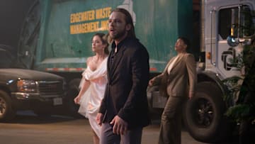 “What the Bride Said” – In the midst of Gabriela and Diego’s wedding, a helicopter crash ignites chaos and the team immediately jumps into action to stop fires and help victims, on the third season premiere of FIRE COUNTRY, Friday, Oct. 18 (9:00-10:00 PM, ET/PT) on the CBS Television Network, and streaming on Paramount+. Pictured (L-R): Stephanie Arcila as Gabriela Perez, Max Thieriot as Bode Leone, and Jules Latimer as Eve Edwards. Photo: Eric Milner/CBS ©2024 CBS Broadcasting, Inc. All Rights