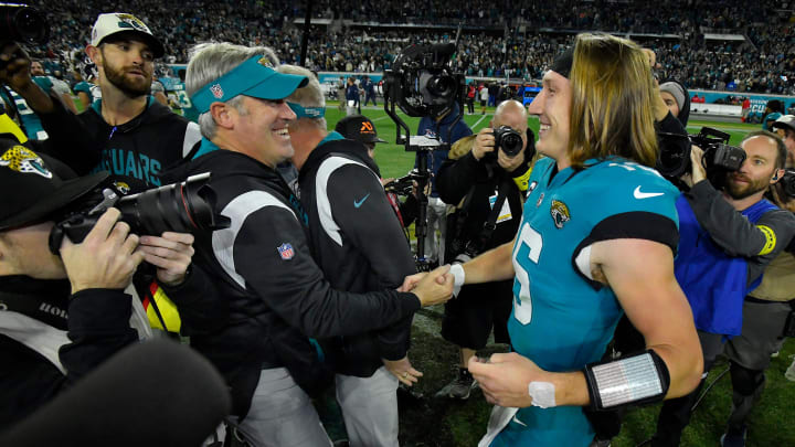 Jacksonville Jaguars head coach Doug Pederson and Jacksonville Jaguars quarterback Trevor Lawrence