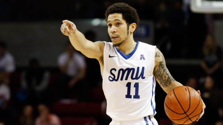 Feb 21, 2016; Dallas, TX, USA; SMU Mustangs guard Nic Moore (11) during a game against the East Carolina Pirates at Moody Coliseum. SMU won 74-63. Mandatory Credit: Ray Carlin-USA TODAY Sports