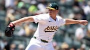 Jun 5, 2025; West Sacramento, California, USA; Athletics pitcher Sean Newcomb (31) delivers a pitch against the Minnesota Twins during the sixth inning at Sutter Health Park. Mandatory Credit: D. Ross Cameron-Imagn Images