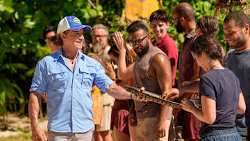 “Go Kick Rocks, Bro” – An unexpected shakeup shifts the castaways’ game trajectories in an all-new direction. Teammates must rely on one another to succeed in a grueling immunity and reward challenge. Then, a wild goose chase unfolds to reinstate one castaway’s vote after the discovery of a beware advantage, on SURVIVOR, Wednesday, Oct. 15 Photo: Robert Voets/CBS ©2025 CBS Broadcasting, Inc. All Rights Reserved.