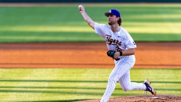 Pitcher Jaden Noot 27, LSU Tigers take on Louisianas Ragin Cajuns at Alex Box Stadium in Baton Rouge, LA. Tuesday, March 25, 2025.