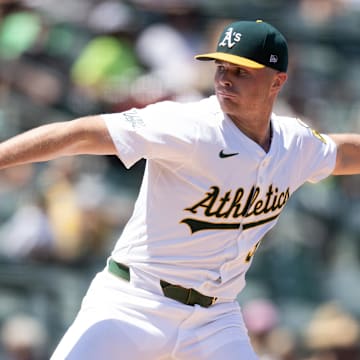 Jun 5, 2025; West Sacramento, California, USA; Athletics pitcher Sean Newcomb (31) delivers a pitch against the Minnesota Twins during the sixth inning at Sutter Health Park. Mandatory Credit: D. Ross Cameron-Imagn Images