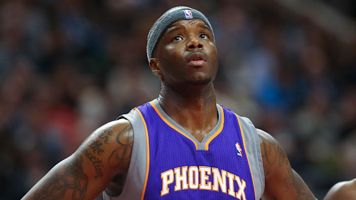 Nov 30, 2012; Toronto, ON, Canada; Phoenix Suns center Jermaine O'Neal (20) looks on against the Toronto Raptors at the Air Canada Centre. The Raptors beat the Suns 101-97. Mandatory Credit: Tom Szczerbowski-Imagn Images Nov 30, 2012; Toronto, ON, Canada; Phoenix Suns center Jermaine O'Neal (20) looks on against the Toronto Raptors at the Air Canada Centre. The Raptors beat the Suns 101-97. Mandatory Credit: Tom Szczerbowski-Imagn Images