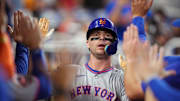 Sep 27, 2025; Miami, Florida, USA; New York Mets first baseman Pete Alonso (20) celebrates his solo home run against the Miami Marlins in the third inning at loanDepot Park. Mandatory Credit: Jim Rassol-Imagn Images