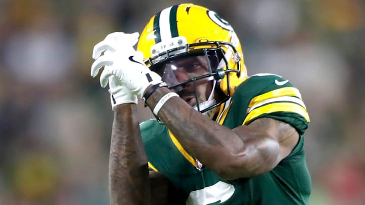 Green Bay Packers wide receiver Mecole Hardman (6) against the New York Jets during their football game on Saturday, August 9, 2025, at Lambeau Field in Green Bay, Wis.