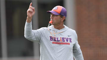 Clemson head coach Dabo Swinney during Spring Practice in Clemson, S.C. Monday, March 24, 2025.