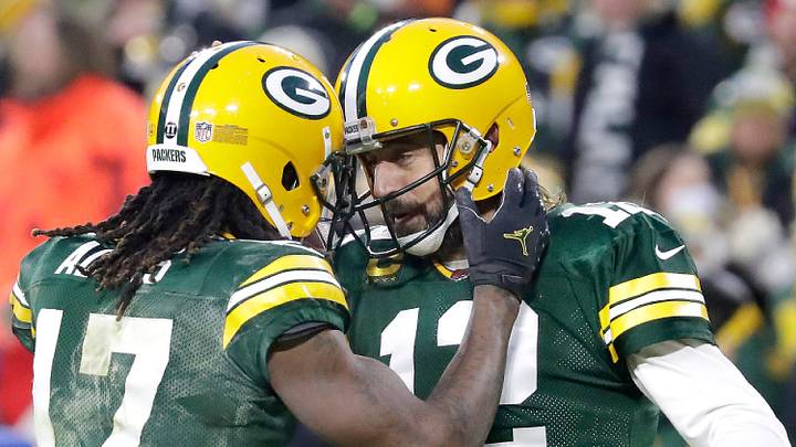 Green Bay Packers wide receiver Davante Adams (17) and quarterback Aaron Rodgers (12) celebrate a second quarter touchdown against the Cleveland Browns during their football game on Saturday December 25, 2021, at Lambeau Field in Green Bay, Wis. Wm. Glasheen USA TODAY NETWORK-Wisconsin

Apc Green Bay Packers Vs Browns 22106 122521wag
