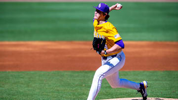 Tigers starting pitcher #34 Chase Shores on the mound as The LSU Tigers take on Central Connecticut State at Alex Box Stadium in Baton Rouge, La. Sunday, March 5, 2023.

Lsu Vs Central Connecticut Baseball 5507