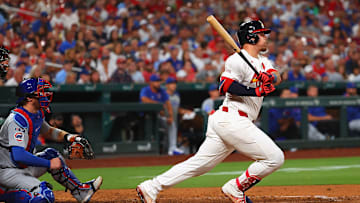 St. Louis Cardinals infielder Nolan Gorman gets a hit against the Chicago Cubs.