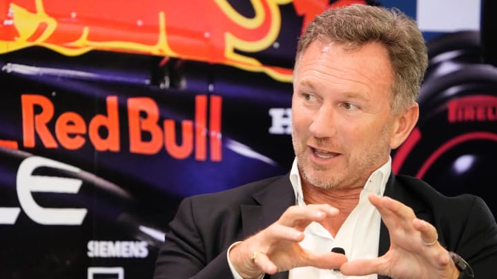 Christian Horner, Team Principal of Oracle Red Bull Racing, speaks at the Red Bull Fan Zone, a private event at Oracle headquarters, on Wednesday October 18, 2023.