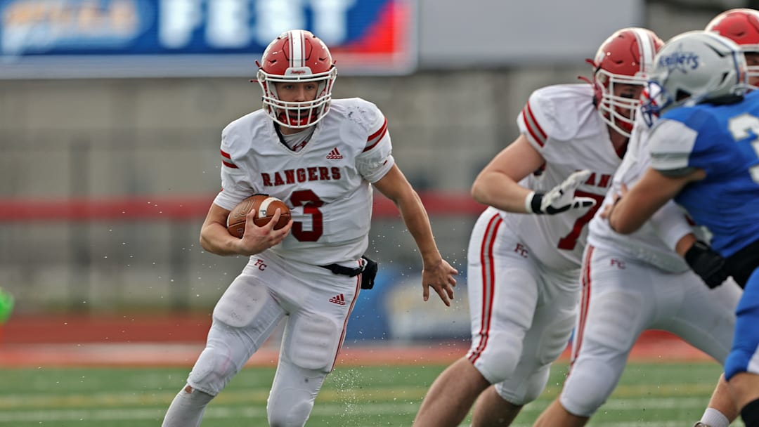 Matt Sieg of Fort Cherry runs the football against Steelton-Highspire in the 2023 PIAA Class 1A state championship. 