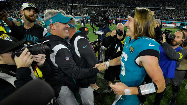 Jacksonville Jaguars head coach Doug Pederson and Jacksonville Jaguars quarterback Trevor Lawrence