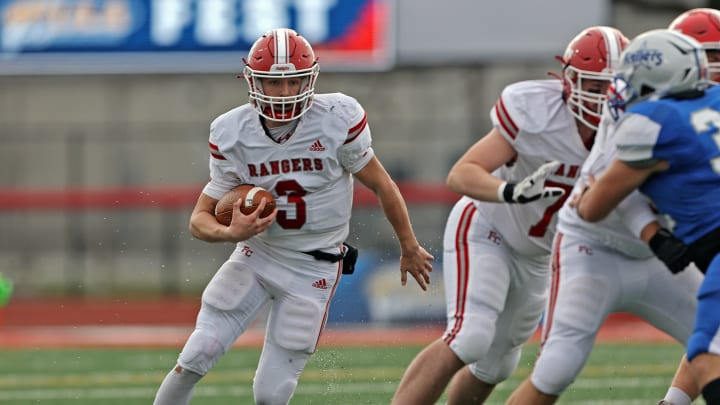 Matt Sieg of Fort Cherry runs the football against Steelton-Highspire in the 2023 PIAA Class 1A state championship. 