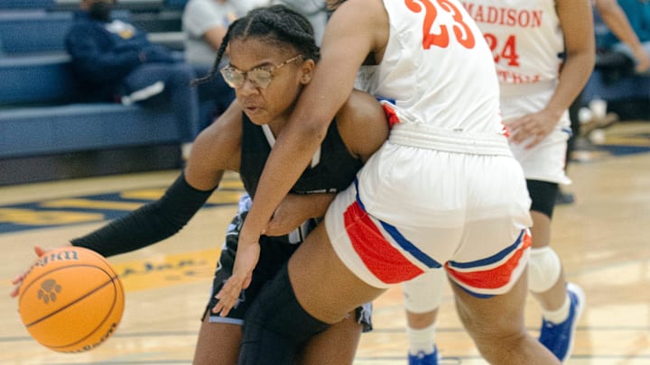 Ridgeland's Eva Young pushes to get around Madison Central's Kymtaeshia Snow during the Girls Rumble during the South basketball tournament at Mississippi College in Clinton, Miss., Saturday, Jan. 15, 2022.
Tclmadison Central Ridgelandt11 Ridgeland's Eva Young pushes to get around Madison Central's Kymtaeshia Snow during the Girls Rumble during the South basketball tournament at Mississippi College in Clinton, Miss., Saturday, Jan. 15, 2022.
Tclmadison Central Ridgelandt11