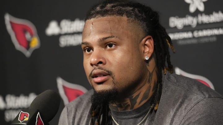 Arizona Cardinals 2024 NFL Draft pick Xavier Thomas (fifth round) during a news conference at the Dignity Health Arizona Cardinals Training Center on May 14, 2024, in Tempe.