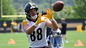 Former Penn State football and current Pittsburgh Steelers tight end Pat Freiermuth during Steelers minicamp