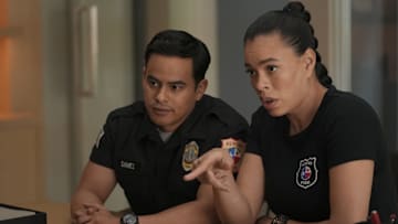 9-1-1 LONE STAR: L-R: Julian Works and Brianna Baker in the "Naked Truth" episode of 9-1-1 LONE STAR airing Monday, Nov 4 (8:00-9:02 PM ET/PT) on FOX. © 2024 Fox Media LLC.