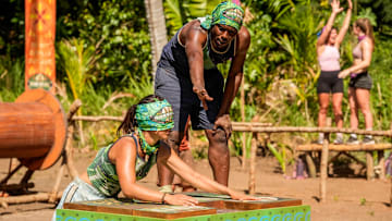 “Committing to the Bit” – Castaways must fly blind during the immunity challenge, leaving one tribe with tribal council in their sights. The rising tensions within the losing tribe culminate in a historic tribal council, on SURVIVOR, Wednesday, March 12 (8:00-9:30 PM, ET/PT) on the CBS Television Network, and available to stream on Paramount+*. Jeff Probst serves as host and executive producer. Pictured (L-R): Mary Zheng and Cedrek McFadden. Photo: Robert Voets/CBS ©2024 CBS Broadcasting, Inc.