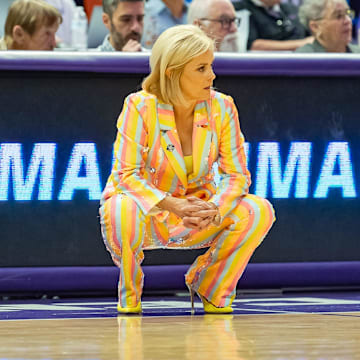 Kim Mulkey during the second round of the 2024 NCAA Tournament in Baton Rouge.