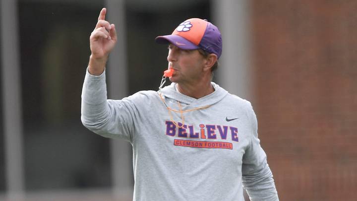 Clemson head coach Dabo Swinney during Spring Practice in Clemson, S.C. Monday, March 24, 2025.
