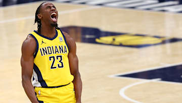 Indiana Pacers forward Aaron Nesmith (23) during Game 4 of the 2025 NBA Finals against the Oklahoma City Thunder.