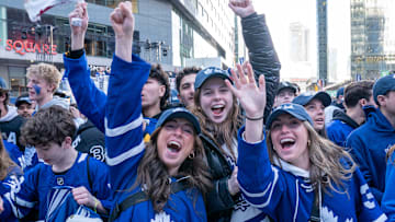 Fans gather at Maple Leaf Square outside Scotibank Arena,...