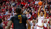Indiana's Bryson Tucker (8) shoots over USC's Chibuzo Agbo in January.