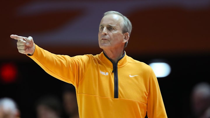 Feb 28, 2026; Knoxville, Tennessee, USA;  Tennessee Volunteers head coach Rick Barnes during the first half against the Alabama Crimson Tide at Thompson-Boling Arena at Food City Center. Mandatory Credit: Randy Sartin-Imagn Images