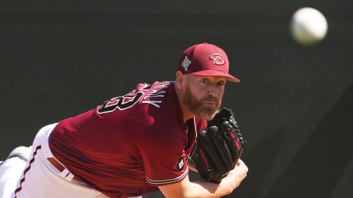 Mar 16, 2022; Scottsdale, AZ, USA; Arizona Diamondbacks pitcher Dan Straily during spring training workouts at Salt River Fields.