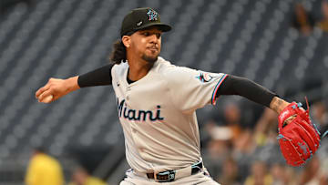 Miami Marlins starting pitcher Eury Perez (39) throws a pitch against the Florida Marlins during the first inning at PNC Park. 