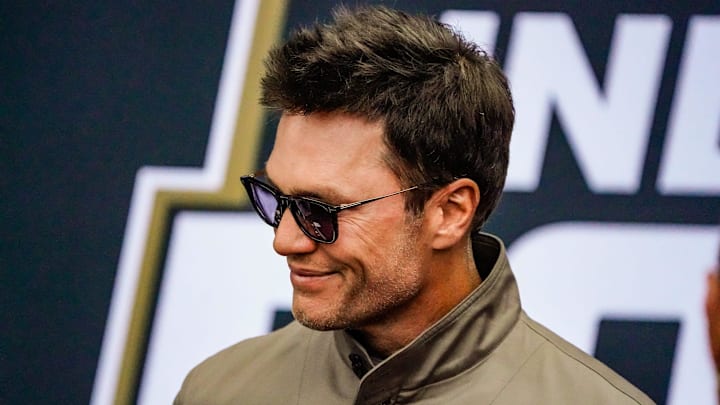 May 25, 2025; Indianapolis, Indiana, USA; Tom Brady walks the red carpet on Sunday, May 25, 2025, ahead of the 109th running of the Indianapolis 500 at Indianapolis Motor Speedway. Mandatory Credit: Michelle Pemberton-USA TODAY Network via Imagn Images
