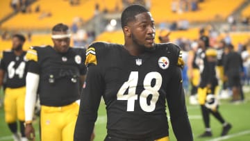 Aug 21, 2021; Pittsburgh, Pennsylvania, USA;  Pittsburgh Steelers linebacker Quincy Roche (48) after the game against the Detroit Lions at Heinz Field. Mandatory Credit: Philip G. Pavely-USA TODAY Sports