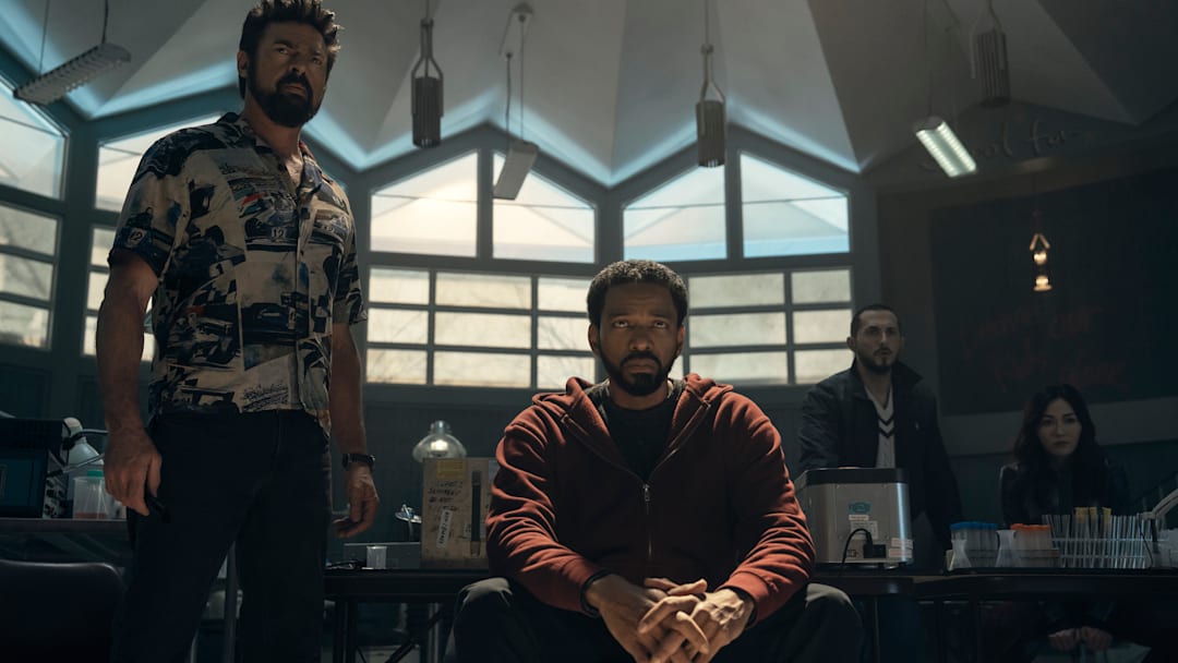 Billy Butcher (Karl Urban), Mother's Milk (Laz Alonso), Frenchie (Tomer Capone) in The Boys season 5.