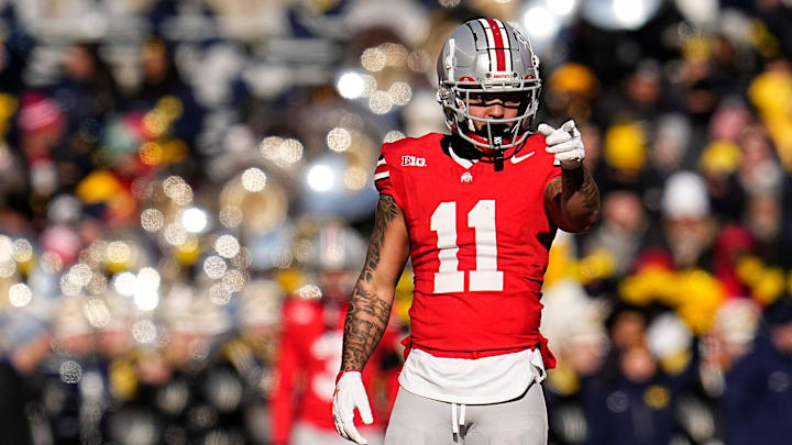 Ohio State Buckeyes wide receiver Brandon Inniss (11) lines up for a kickoff during the NCAA football game against the Michigan Wolverines at Ohio Stadium in Columbus on Tuesday, Dec. 3, 2024. Michigan won 13-10. Ohio State Buckeyes wide receiver Brandon Inniss (11) lines up for a kickoff during the NCAA football game against the Michigan Wolverines at Ohio Stadium in Columbus on Tuesday, Dec. 3, 2024. Michigan won 13-10.