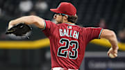 Arizona Diamondbacks pitcher Zac Gallen (23) throws to the Texas Rangers in the first inning at Chase Field on Sept. 3, 2025.