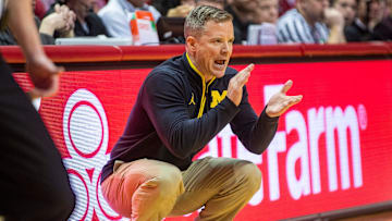 Michigan coach Dusty May during the Indiana vs. Michigan game at Simon Skjodt Assembly Hall on Saturday, Feb. 8, 2025 in Bloomington, Indiana.