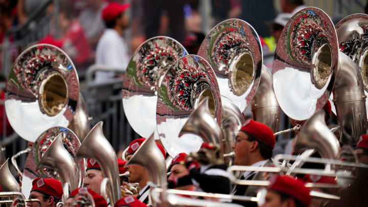 Sep 16, 2023; Columbus, Ohio, USA; The Ohio State Marching Band performs during the NCAA football game against the Western Kentucky Hilltoppers at Ohio Stadium. Ohio State won 63-10.