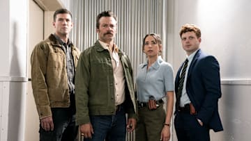 “Bend, Don’t Break” – A murder near Camp Pendleton leads Gibbs and the team to a suburban mall in San Diego, where Gibbs takes matters into his own hands. Jackson Gibbs pays Franks an unexpected visit, on NCIS: ORIGINS, Monday, Oct. 21 (10:00-11:00 PM, ET/PT) on the CBS Television Network, and streaming on Paramount+ (live and on-demand for Paramount+ with SHOWTIME subscribers, or on-demand for Paramount+ Essential subscribers the day after the episode airs)*. Pictured (L-R): Austin Stowell as