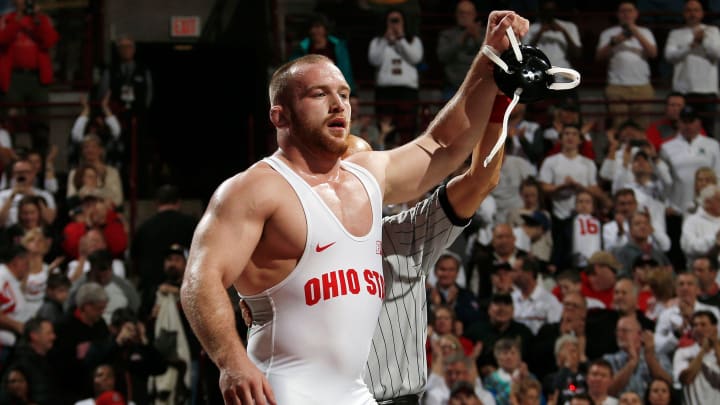 Kyle Snyder won the triple crown of wrestling (NCAA championship, Olympic gold, World Championship) all while at Ohio State.

Sp Osu Wrestling 0122 K6