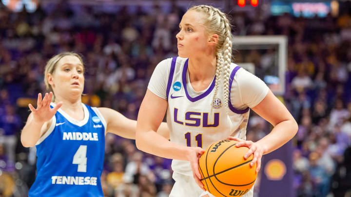 Hailey Van Lith 11 The LSU Tigers take down the Middle Tennessee Blue Raiders in the second round of the 2024 NCAA Tournament in Baton Rouge, LA at the Pete Maravich Assembly Center. Sunday, March 24, 2024.