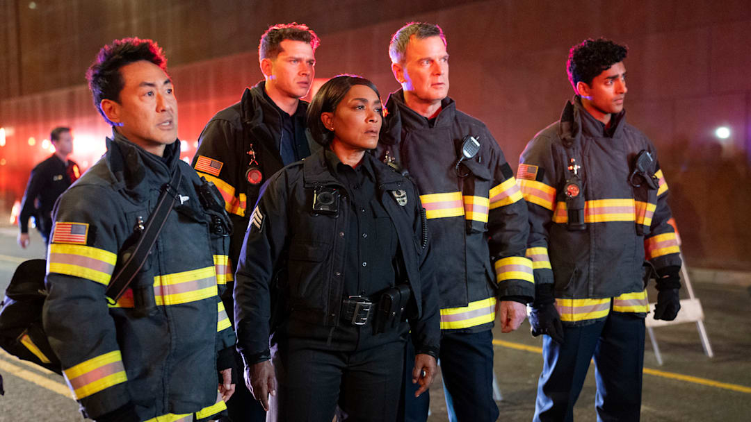 9-1-1 - ÒInvisibleÓ - After the 118 responds to several calls from the same person, Hen steps in to offer them advice. Meanwhile, Eddie confronts his parents and takes a big step in his relationship with his son. THURSDAY, APRIL 3 (8:00-9:00 p.m. EDT), on ABC. (Disney/Christopher Willard)
KENNETH CHOI, OLIVER STARK, ANGELA BASSETT, PETER KRAUSE, ANIRUDH PISHARODY