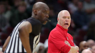 St. Mary's Gaels head coach Randy Bennett works the sideline during the first half of an NCAA Tournament Second Round game at Rocket Arena on Sunday, March 23, 2025, in Cleveland, Ohio.