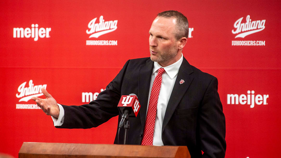Indiana University men's basketball Head Coach Darian DeVries speaks at the introductory press conference at Simon Skjodt Assembly Hall on Wednesday, March 19, 2025.