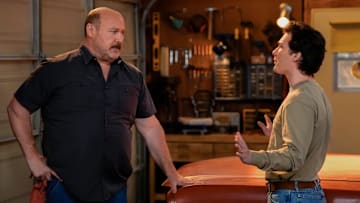 “Goddess of the Music Store” – Georgie helps Connor impress his new crush, while Mandy, Audrey and Jim struggle to butt out of Connor’s love life, on GEORGIE & MANDY’S FIRST MARRIAGE, Thursday, April 3 (8:00-8:31 PM, ET/PT) on the CBS Television Network, and streaming on Paramount+ (live and on-demand for Paramount+ with SHOWTIME subscribers, or on-demand for Paramount+ Essential subscribers the day after the episode airs)*. Pictured (L-R): Will Sasso as Jim and Montana Jordan as Georgie