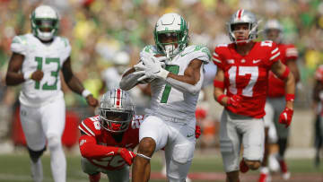 Oregon running back CJ Verdell runs past Ohio State  safety Bryson Shaw (17) and cornerback Cameron Brown (26) for a 77-yard touchdown on Saturday. Verdell scored two touchdowns.

Oregon Ducks At Ohio State Buckeyes Football