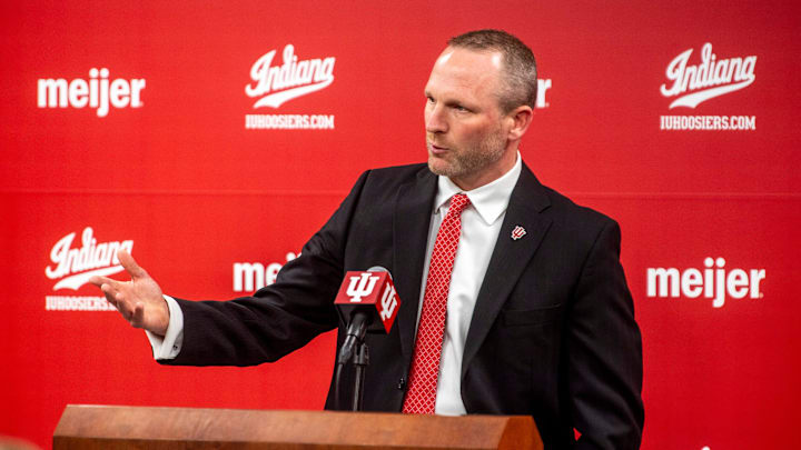 Indiana University men's basketball Head Coach Darian DeVries speaks at the introductory press conference at Simon Skjodt Assembly Hall on Wednesday, March 19, 2025.