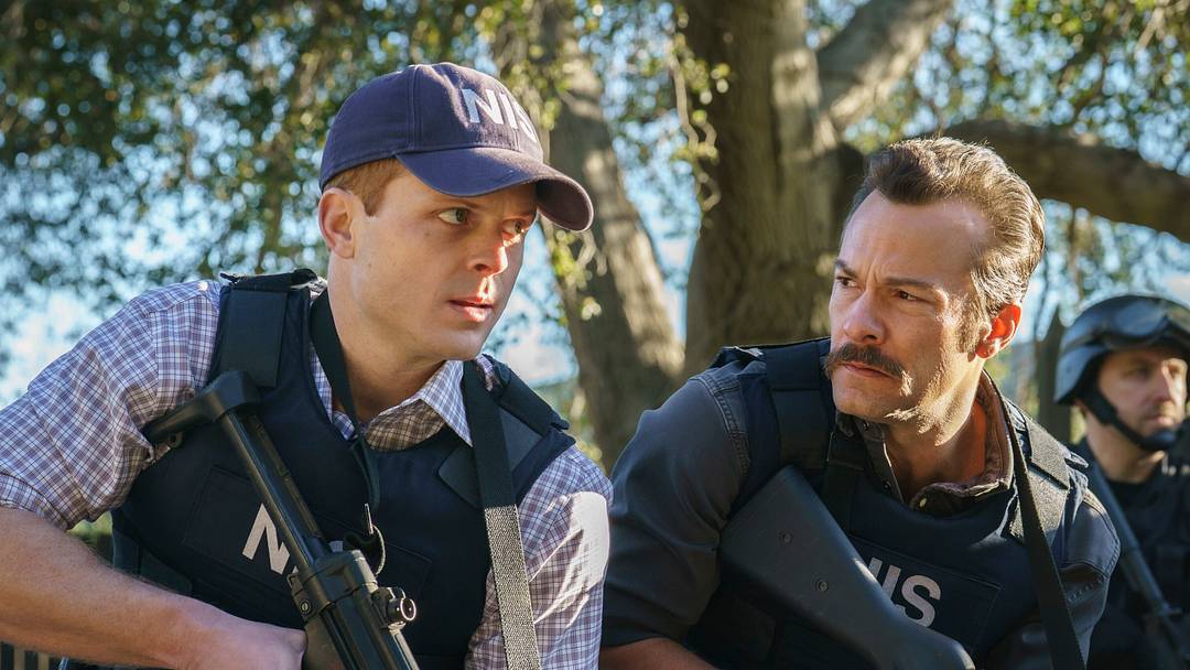 "Hollywood Ending" -- Coverage of the CBS Original Series NCIS: ORIGINS, scheduled to air May 5 (9:00-10:00 PM, ET/PT) on the CBS Television Network. Pictured L to R: Caleb Foote as Bernard “Randy” Randolf and Kyle Schmid as Mike Franks